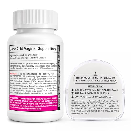 Image of NutraBlast Boric Acid Suppositories 600mg Bundle w /pH Test Strips 3.0-5.5 | 30 Suppositories, 100 Tests Roll, Supports Odor Control, Narrow 3.0-5.5 Range for Healthy Intimate Acidity