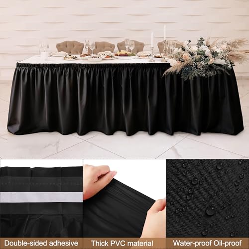 Jupe de table en plastique noir pour table rectangulaire d'anniversaire