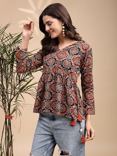 Image of Youthnic Women's Poly Rayon Printed Alia Cut Peplum Top | Top for Office | Women's Tunics | Short Kurti Women| Regular Fit