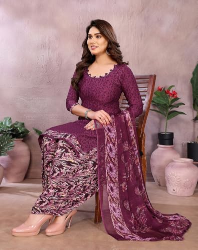 Image of Yashika Unstiched Crepe dress materials | Crepe Salwar Suit for women with dupatta | suit material for women unstitched