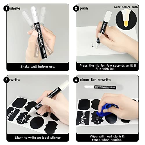 Chalkboard Labels For Jars 162Pcs - Waterproof Reusable Chalk Sticker Labels For Containers Storage Jars - 12 Unique Shapes & 3 Sizes Includes Erasable Liquid Chalk Marker & Mini Towel (Pack Of 162) #TOP5