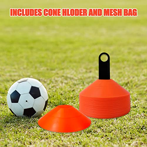 Wensdr Set Of 50 Soccer Agility Training Cones With Carry Bag And Holder,Football Running Basketball Flexible Agility Training Cones Orange #TOP3