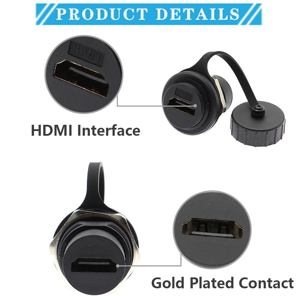 PENGLIN IP67 HDMI Panel Mount Coupler 2 Pack 4K 30Hz 3D HDR