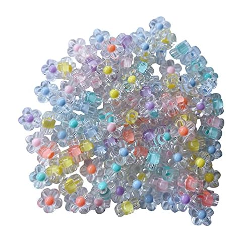 AMOBESTER 200Psc Colorful Flower Beads 12mm Transparent Acrylic Flower Beads for Bracelets Necklace Jewelry Making DIY Crafting 200psc Cover