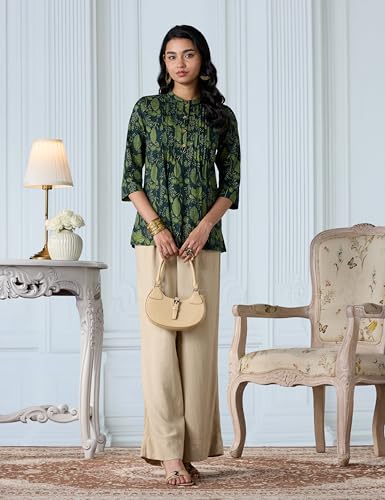 Image of Amazon Brand - Myx Women Cotton Printed A-line Short Kurti (Available in Plus Sizes)