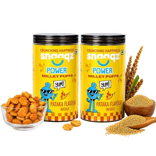 Image of Snaaqz Masala Millet Puffs Pack of 2 | Roasted Jowar Puffs 120g x 2 | Palm Oil Free Snack | Healthy Indian Millet Snack | Crunchy & Spicy Tea Time Namkeen