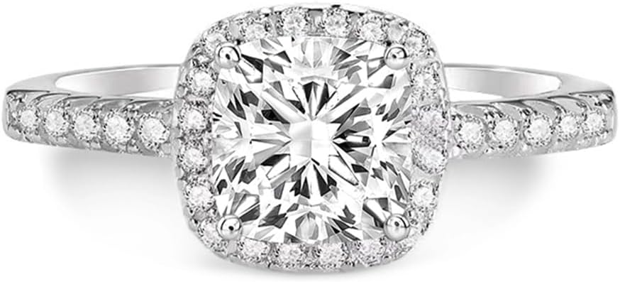 Aihpos 1-1/3 Carat (ctw) Halo Engagement Rings for Women Cushion Cut Moissanite Engagement Rings Anniversary Promise Rings for Her, 925 Sterling Silver 10K 14K 18K Gold