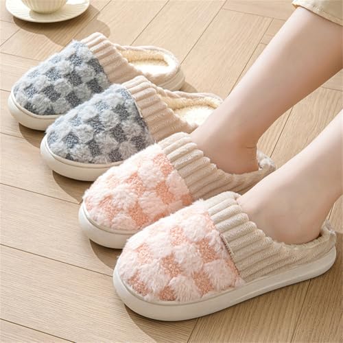 Cute Slippers Checkered Slippers Kawaii Home Slippers Fluffy Slippers Fuzzy Slippers Unisex2