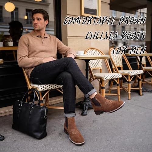 Image of Men's Chelsea Boots Suede Ankle Boots - Comfortable Slip-On Dress Boots for Casual & Work