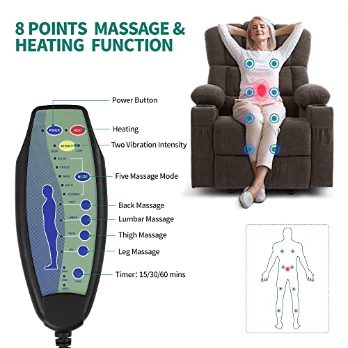 Yitahome Glider Rocker Recliner Chair With Massage And Heat, Fabric Power Recliner Chair Manual Rocking Recliner Chair With 2 Cup Holders, Usb Charge Port And Side Pocket,Brown #TOP3