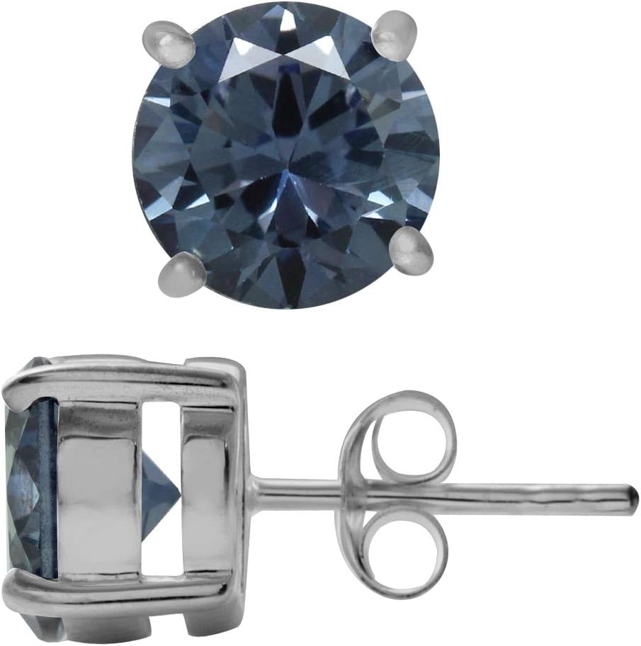Silvershake 8mm Round Shape Simulated Color Change Alexandrite 925 Sterling Silver Stud Earrings