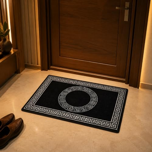 Image of Matz&More Anti Slip Multipurpose Floor Mat, 40x60cm, for Door, Entrance, Bathroom, Bedroom, Kitchen, Office, Greek Black White