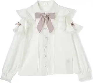 Pokn Jirai Kei Lolita ファッション キュートコア服 カワイイ 服 ブラウス ゴスシャツ レディース レース 長袖 ブラウス リボン付き