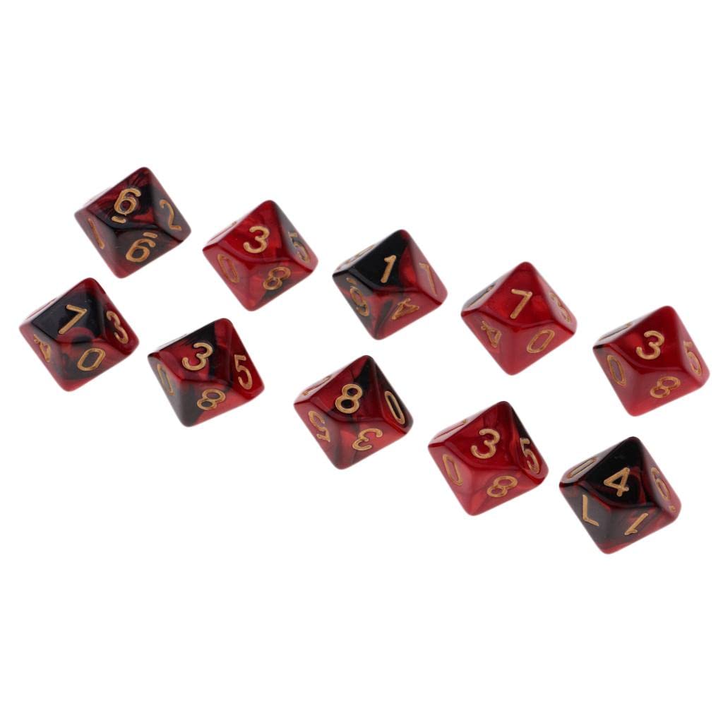 Set di 10 Dadi D10 a più Facce per Giochi di Ruolo, Rosso + Nero, Come descritto