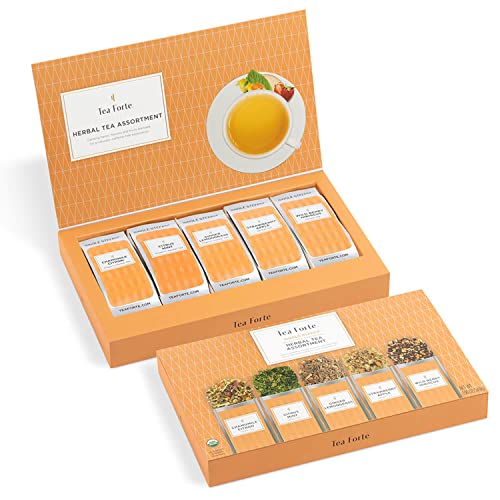 Image of Tea Forte Single Steeps Loose Leaf Tea Sampler, Assorted Variety Tea Box, 15 Single Serve Pouches, Herbal Tea