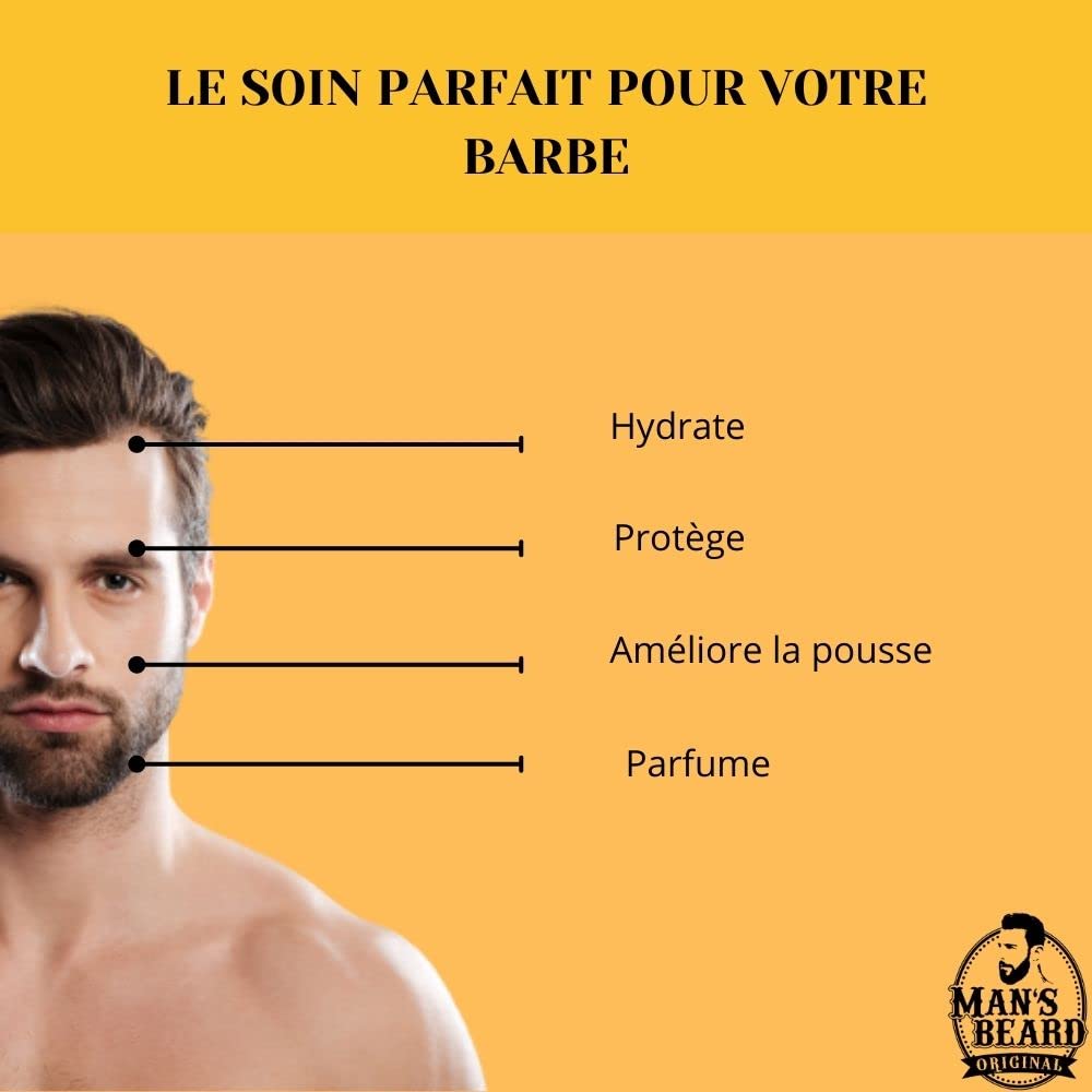 Man's Beard | Baume à barbe homme | Vanille Mangue | Ingrédients d'origine naturelle | Soin de barbe adoucissant et aide à la pousse de la barbe | 100% Fabrication Française