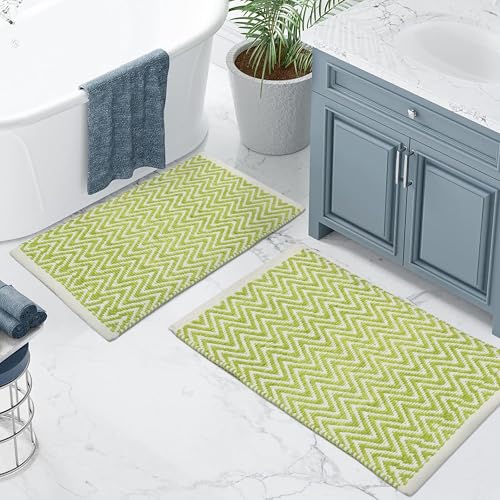 Image of THE HOME TALK Set of 2 Cotton Chenille Bath Rug | Area Rug for Spa, Vanity Shower, Kitchen & Living Room | Water Absorbent Linens | Warm & Soft Carpets | Bathroom Accessories (40x60 cm, Green)