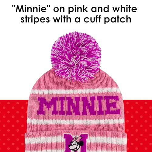 Disney Minnie Mouse Beanie Hat and Gloves Set, Kids Polka Dot Cuffed Winter Knit Cap3