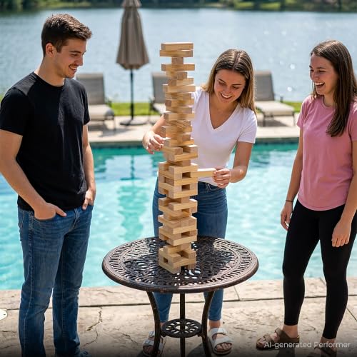 Image of SPORT BEATS Outdoor Games Large Wooden Tower Stacking Game Stack up to 4 FT