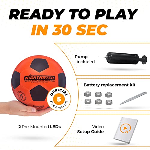 Nightmatch Light Up Soccer Ball - Extra Pump And Batteries - Perfect Glow In The Dark Soccer Ball Size 5 With Spare Batteries - Waterproof Glow Soccer Ball With Two Bright Leds #TOP2