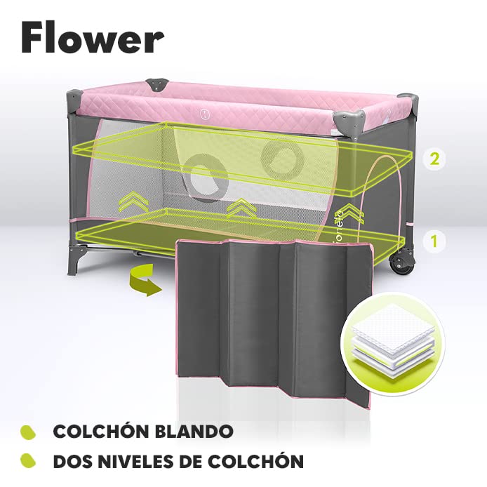 Camita de viaje 65 x 125 cm con colchón plegable para niños hasta 15 kg Lionelo Flower 6