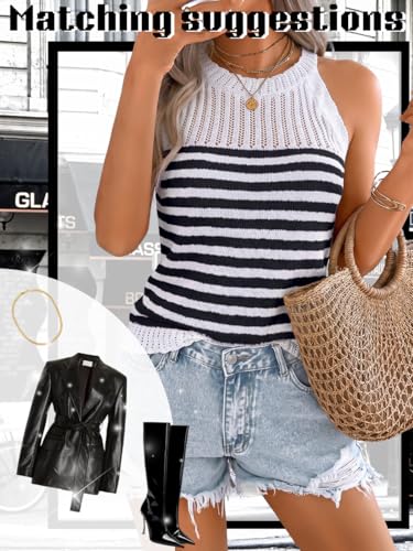 Image of ChiaoLezhee Women's Summer Knit Tank Tops, Racerback High Neck Lightweight Sweater Vest, Dressy Casual Outfits