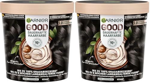 Garnier GOOD Dauerhafte Haarfarbe 3.0 Dunkles Schokobraun – Coloration ohne Ammoniak, bis zu 100% Grauabdeckung, 1 Stk. (Packung mit 2)