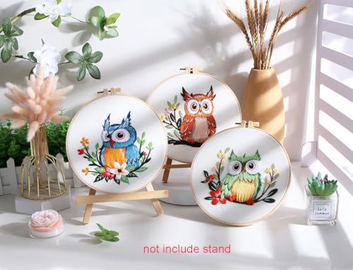 Image of Konrisa Owl Embroidery Kit for Beginners Adult, Embroidery Starter Kit with Cloth Hoops Threads DIY Sewing for Craft Lover Hand Stitch Needlepoint Kits