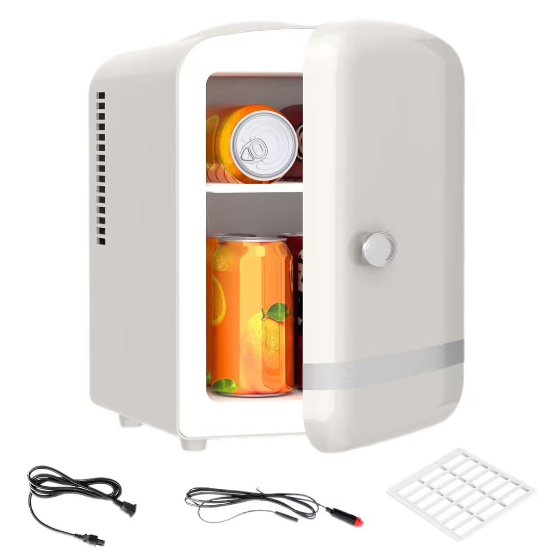 LHRIVER Mini Fridge, 4L Skincare Fridge, Portable Small Makeup Fridge for Bedroom, Dorm, White