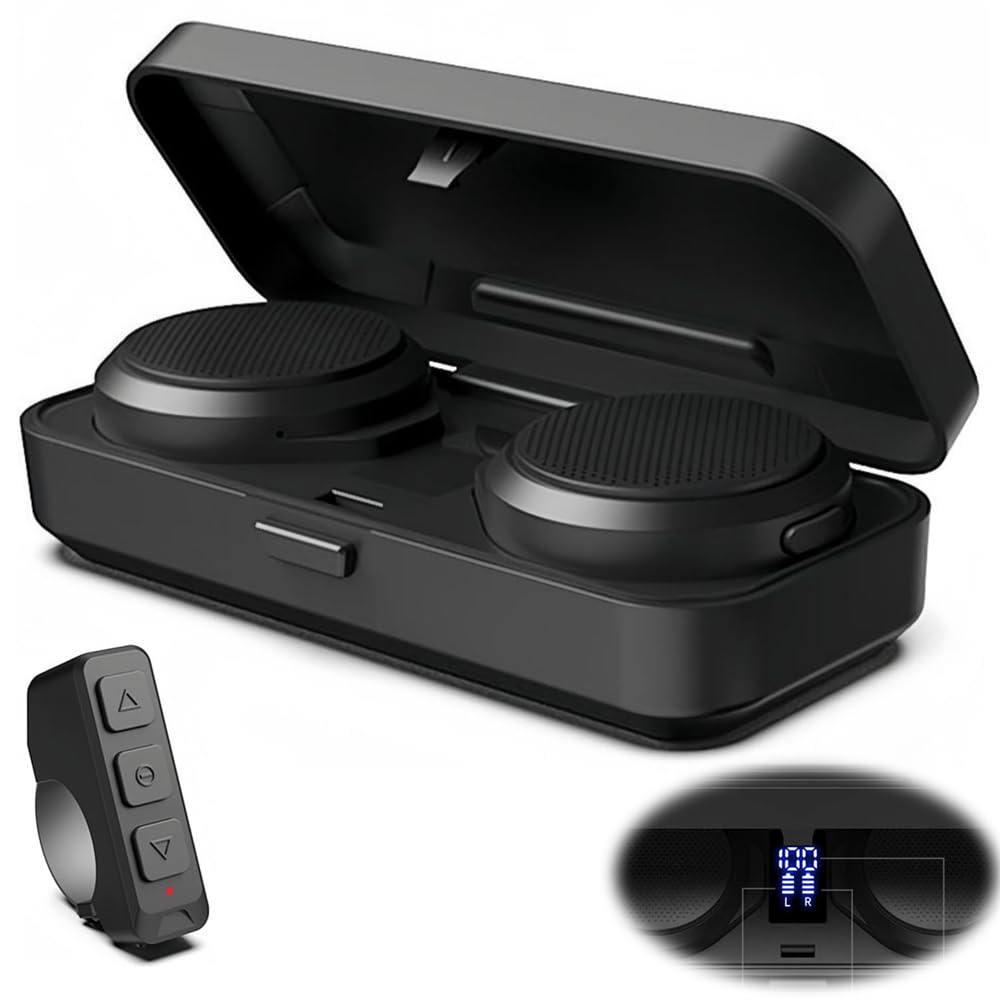 Azonee H360 Motorcycle Helmet Bluetooth Headset with Remote Control, Hi-Fi Sound, ANC Noise Reduction, 1900mAh Battery, Fast Charging Case, True Wireless Speakers