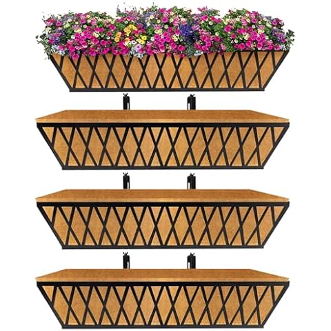 nongcunren 24 inch 4 Pack Planter Window Box Deck Horse Trough Balcony Rail Planter for Porch Fence Patio Outdoor Indoor Lawn Cover