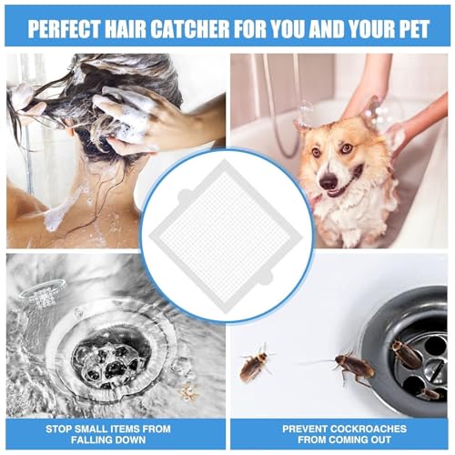 Adhesivos desechables para tapones de drenaje, malla adhesiva para evitar obstrucciones en desagües de bañera, ducha y fregadero, paquete de 50 piezas, fibra de vidrio miniatura 4