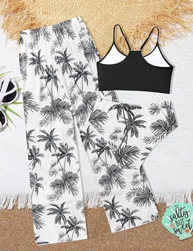 Image of NECIOUS Girls Swimsuit, 3 Piece Bikini Bathing Suit Tropical Floral Swimwear with Cover Up Pants 7-16Y