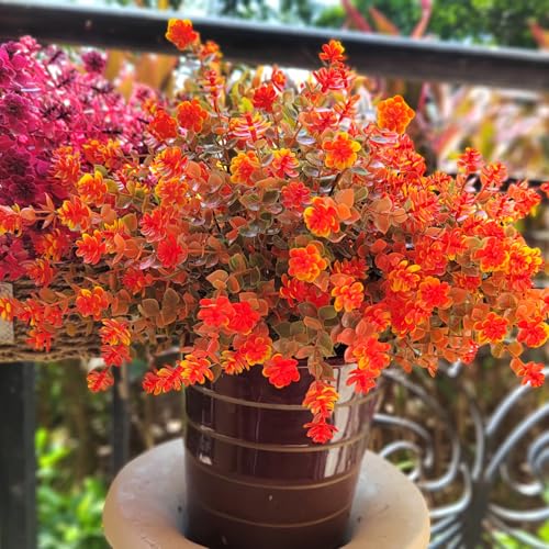 Grunyia Artificial Fake Fall Plants Flowers for Outdoor Outside, 12 Bundles Faux Autumn Silk Mums Daisy Realistic UV Resistant for Planter Porch Patio Garden Decoration(Fall Red) - Thumbnail 3