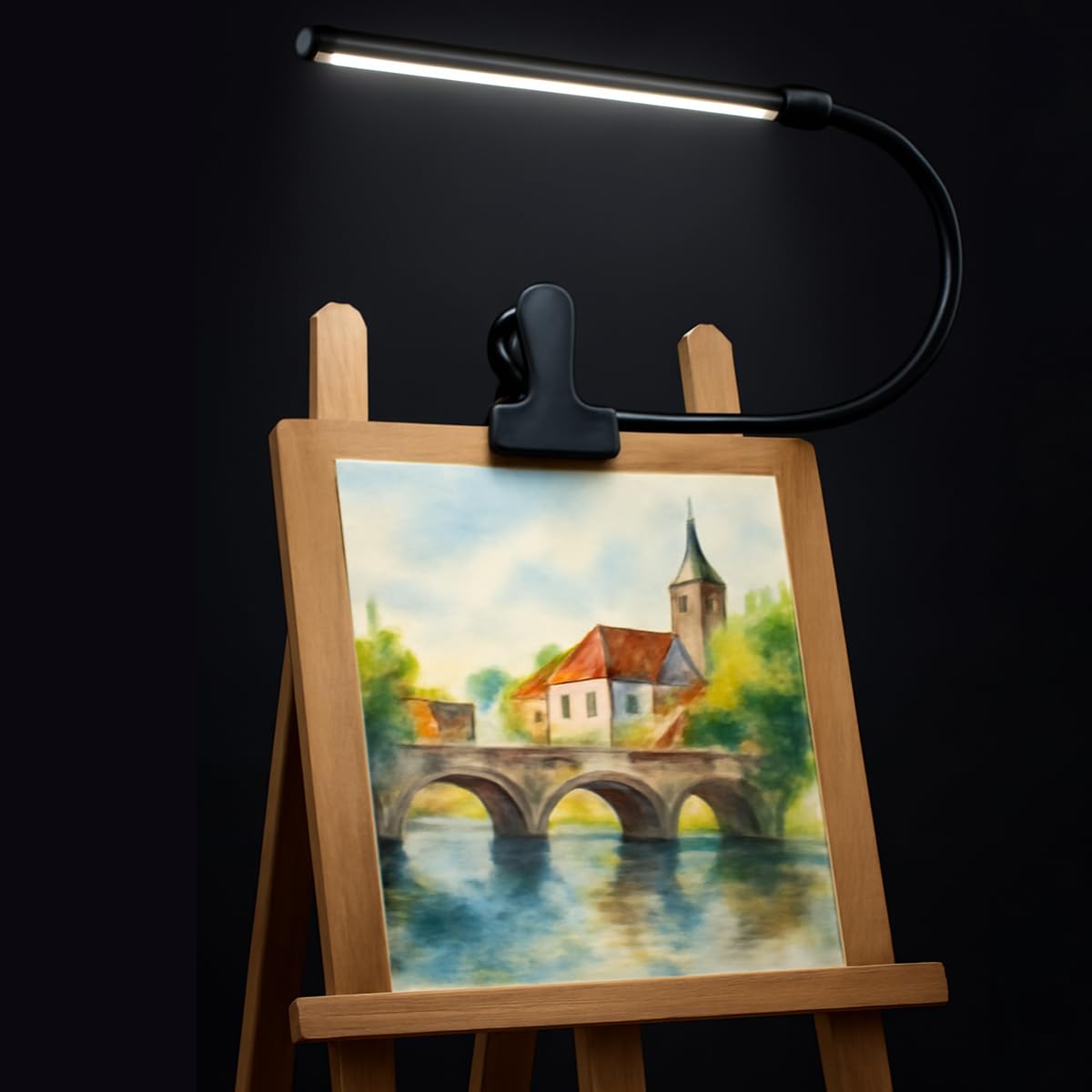 Black LED Easel Lamp Clip-On Art Light for Artists - 3 Colour Modes, 10-Level Dimmable Eye-Care Desk Lamp, Flexible 360° Gooseneck, USB Powered for Painting, Drawing, Headboards, Drafting Tables
