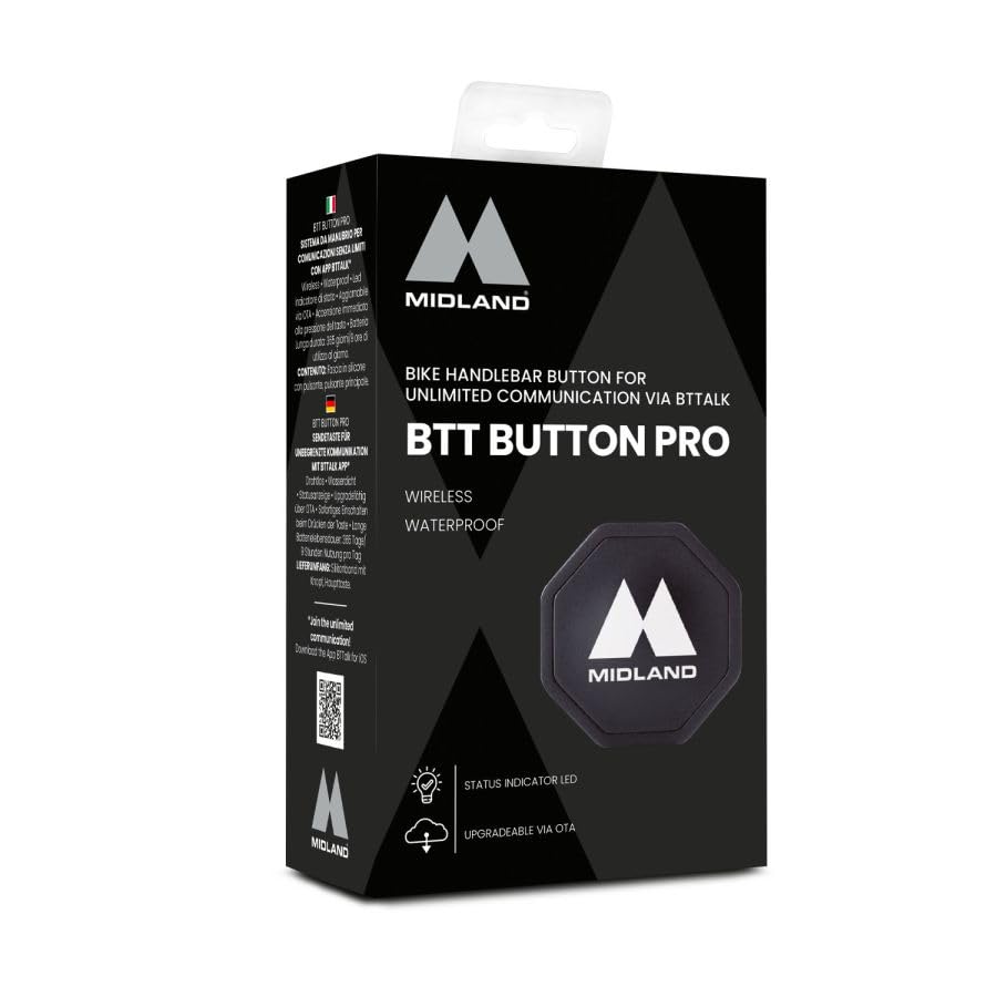 Midland BTT Button Pro C1238.01 - Bouton pour Communication Mains Libre sur Guidon de Moto, Compatible avec l'application BTTalk, sans Fils, résistant à l'eau