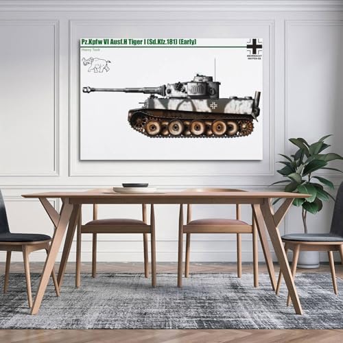Poster vintage de la Seconde Guerre mondiale Pz.Kpfw VI Ausf.H Tiger I (Sd.Kfz.181) (Early) - Impression sur toile murale moderne pour chambre à coucher - 40,6 x 61 cm - 40,6 x 61 cm