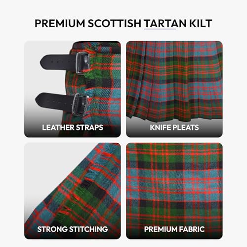 Image of 8 Yard Mens Kilt - Authentic Tartan Kilt for Men Highland Outfit for Weddings & Traditional Scottish Wear