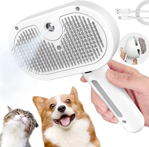 Image of Pet Steam Brush for Dogs & Cats | Self-Cleaning Grooming Comb with Water Spray, Anti-Static, Massage Bristles | Portable Pet Hair Remover for Long & Short Fur (Multicolor)