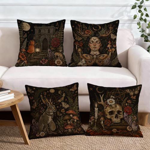 Housse de coussin en velours doux noir motif champignons - 4