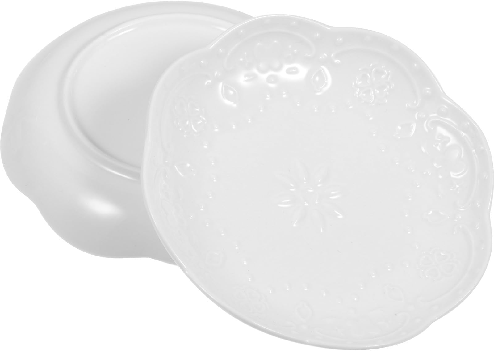 NUOBESTY 2Pcs White Ceramic Dipping Bowls Set, Small Sauce and Appetizer Plates Floral Butterfly Relief Design, Porcelain Seasoning Dish for Soy Sauce and Snacks
