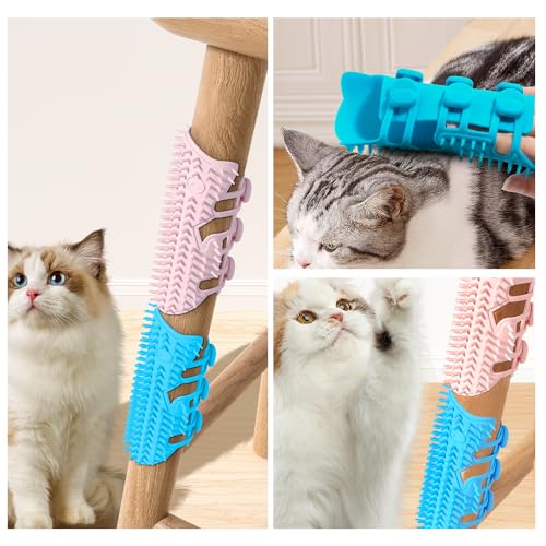 Image of Cat Self Grooming Comb, Stool Foot Scratching Grooming Comb Short Long Hair Cat Soft Rubbing Scratching Grooming Massage Comb for Indoor Cats Kittens Cat Brush Toys (Pink+Purple)