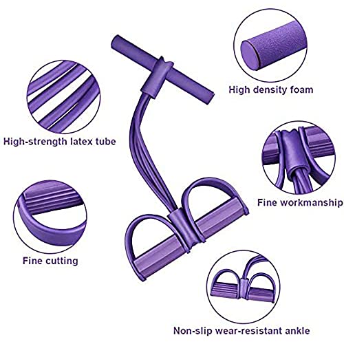 Fitness Resistance Bands-4 Tube Pedal Ankle Puller，Resistance Bands Latex Pedal Exerciser Sit-Up Pull Rope Expander Elastic Bands Yoga Equipment Pilates Workout (Purple) #TOP4