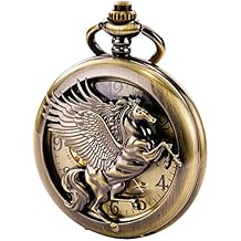 TREEWETO عتيقة هيكل عظمي ميكانيكي مجوف Pegasus منحوتة الجيب للرجال النساء ، البرونز
