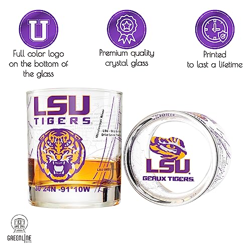 Greenline-Goods-Louisiana-State-University-Whiskey-Glass-Set-2-Low-Ball-Glasses-Full-Color-LSU-Logo-Campus-Map-LSU-Tiger-Gift-for-College-Grads-Alumni-College-Cocktail-Glassware
