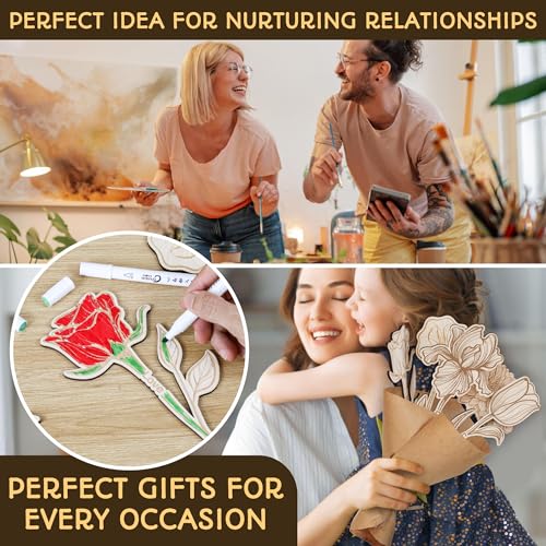 Image of WOODAMORE Wooden Flowers Bouquets - Wood Flowers with Stems, Unfinished Wooden Flower Cutouts Birthday Gifts for Her, Laser Cut Wood Flower Bouquet Wedding, Christmas, Birthday Decoration