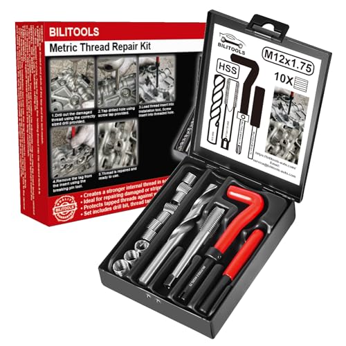 BILITOOLS M12 x 1,75 Helicoil-Gewinde-Reparatursatz, metrisch, HSS-Bohrer, Heli-Spulen-Reparatursatz