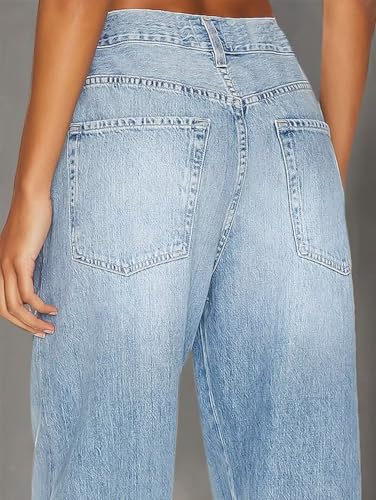 Flamingals Wide Leg Low Rise Casual Drawstring Cut Out Denim Jeans with Pockets4