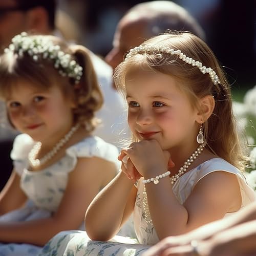 Image of Flower Girl Proposal Bracelet, Initial Pearl Bracelet with Gift Box | Personalized initial pearl bracelet for flower girls, a sweet wedding proposal keepsake presented in a ready-to-gift box