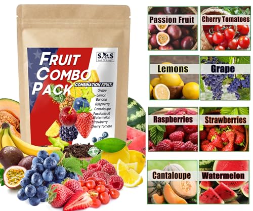 1300+ Seeds Fruit Variety Pack, Grow 8 Juicy Summer Fruits Tomatoes, Melons, Berries & More, Heirloom Starter Kit (Heirloom Mix for Gardens)